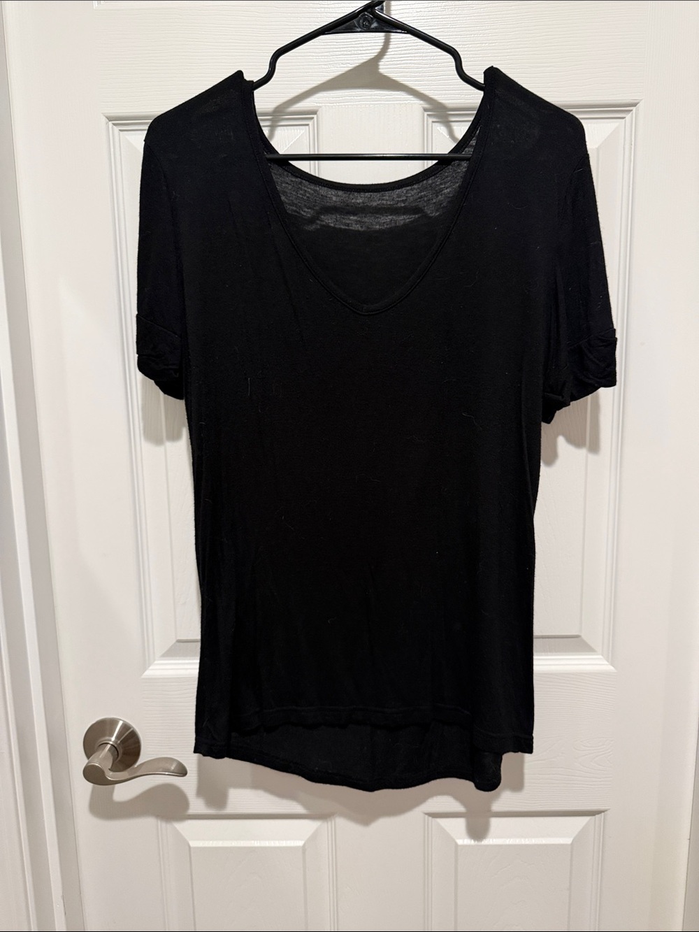 Black Women's V-Neck Short Sleeve Top